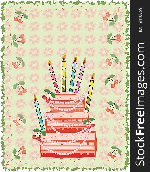 Birthday green background with cake