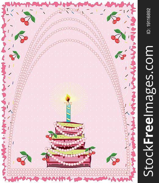 Birthday pink background with cake,first birthday. Birthday pink background with cake,first birthday