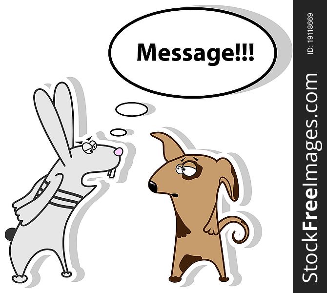 Vector picture with rabbit screaming to the dog. Vector picture with rabbit screaming to the dog