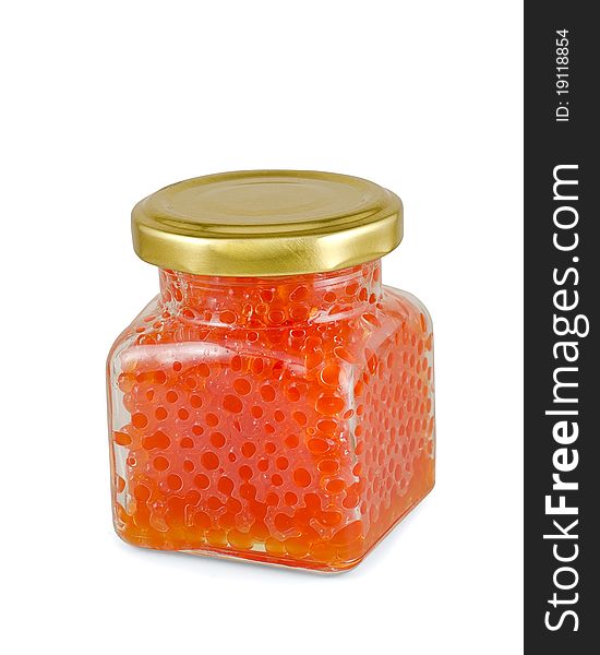 Red caviar in glass jar