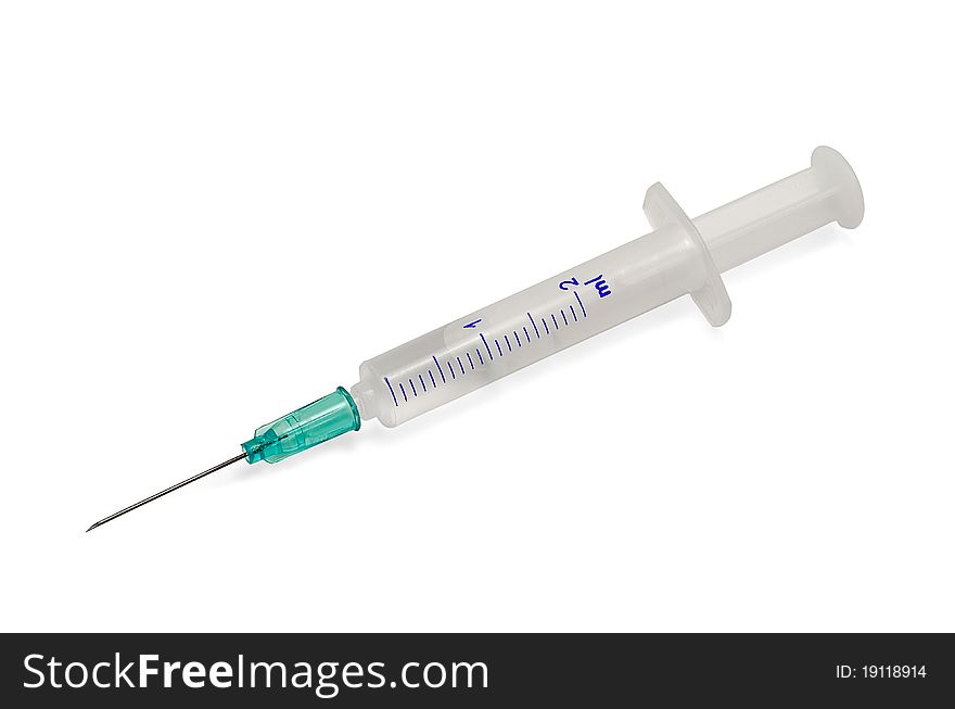 Plastic syringe with hypodermic needle isolated on white background. Plastic syringe with hypodermic needle isolated on white background.