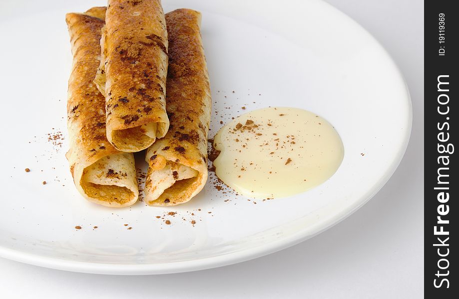 Delicious pancakes stuffed with a creamy sauce