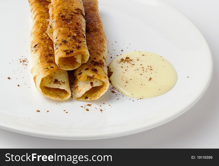 Delicious pancakes stuffed with a creamy sauce