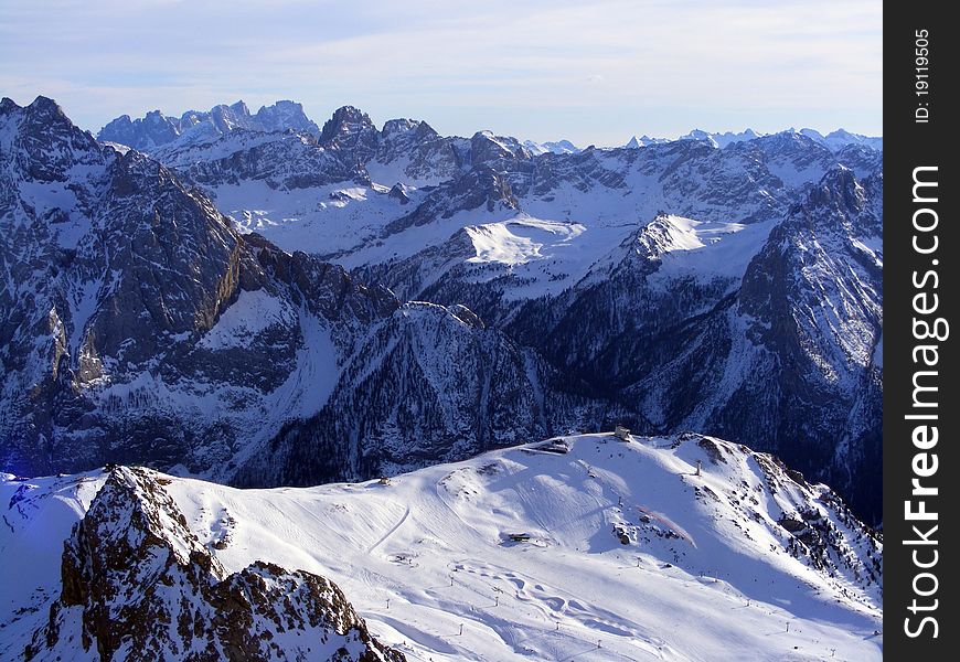 Mountains in Dolomites in winter