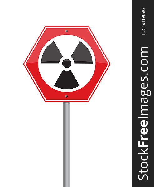 A warning  nuclear on red Road sign. A warning  nuclear on red Road sign