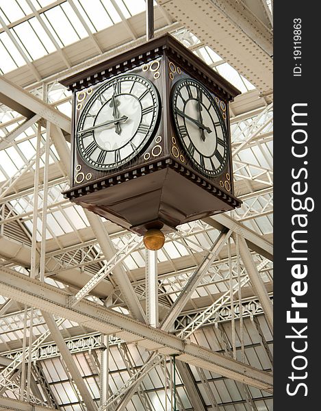 Public clock in cast-iron station in Glasgow, Scotland. Public clock in cast-iron station in Glasgow, Scotland.