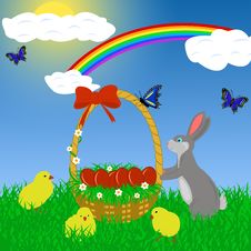 Easter Rabbit With Eggs Stock Images