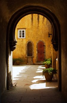 Courtyard Of Pena Palace Stock Photo