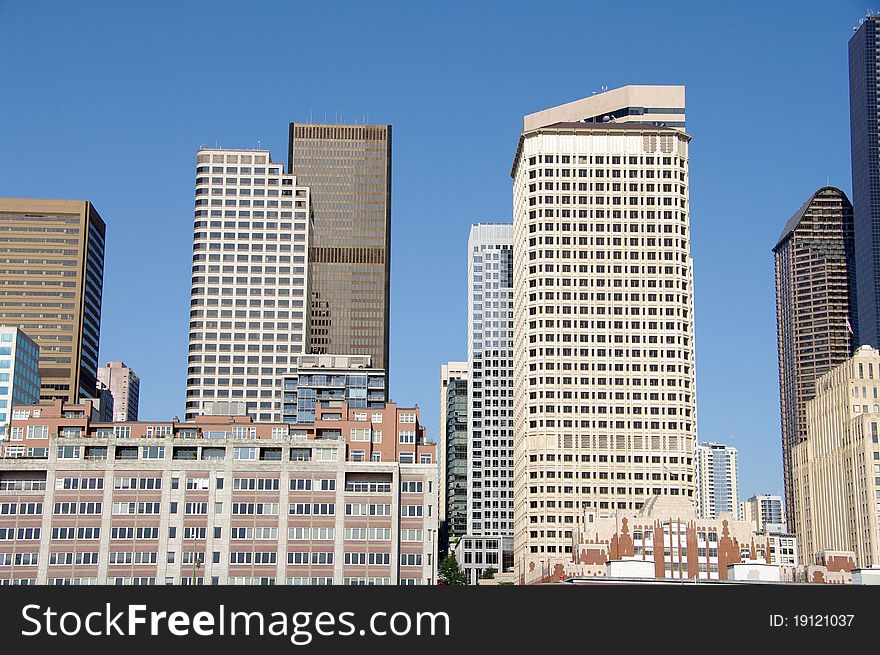 Office buildings and apartments along the waterfront in downtown Seattle Washington. Office buildings and apartments along the waterfront in downtown Seattle Washington.