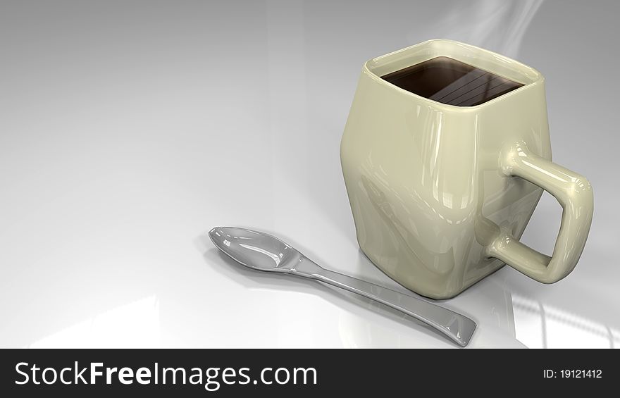 Cup with Spoon 3D render on white background; large copy space for your design. Cup with Spoon 3D render on white background; large copy space for your design.