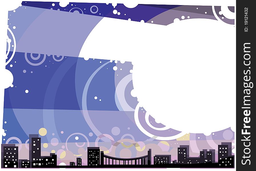 Blue Night Postcard with city outline and copy space. Standard proportions.