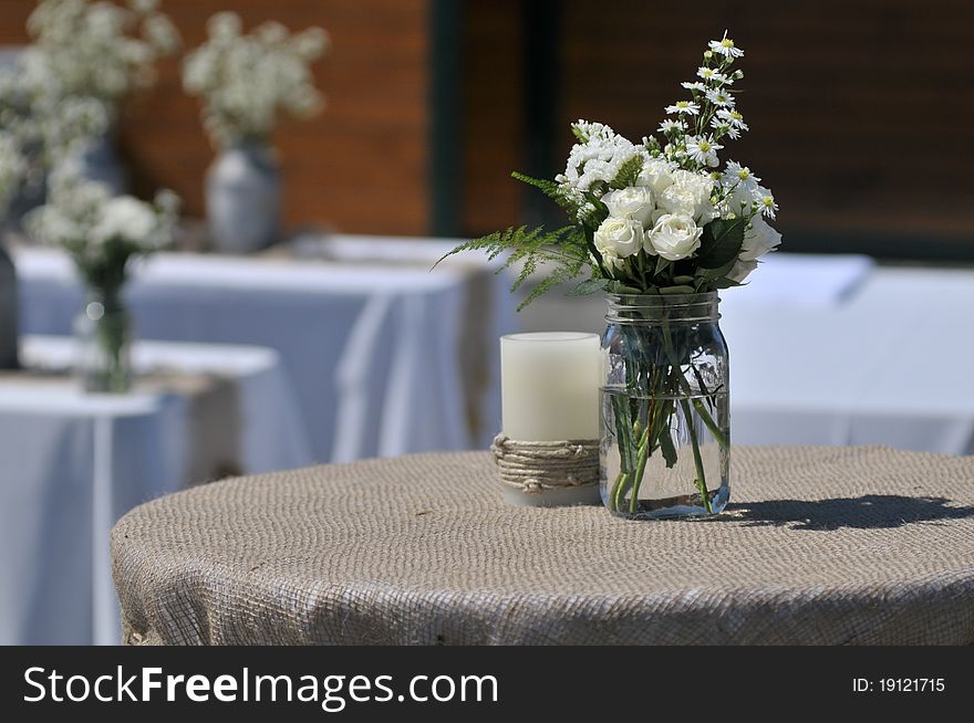 Dinning Table with White Flowers and Candle. Dinning Table with White Flowers and Candle