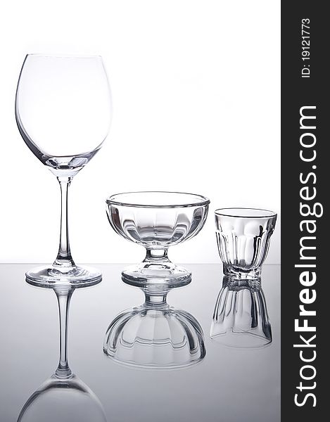 Empty Wine Glass With Mirror Reflection