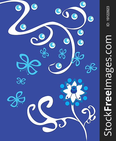 Abstract floral ornament on blue. Illustration.