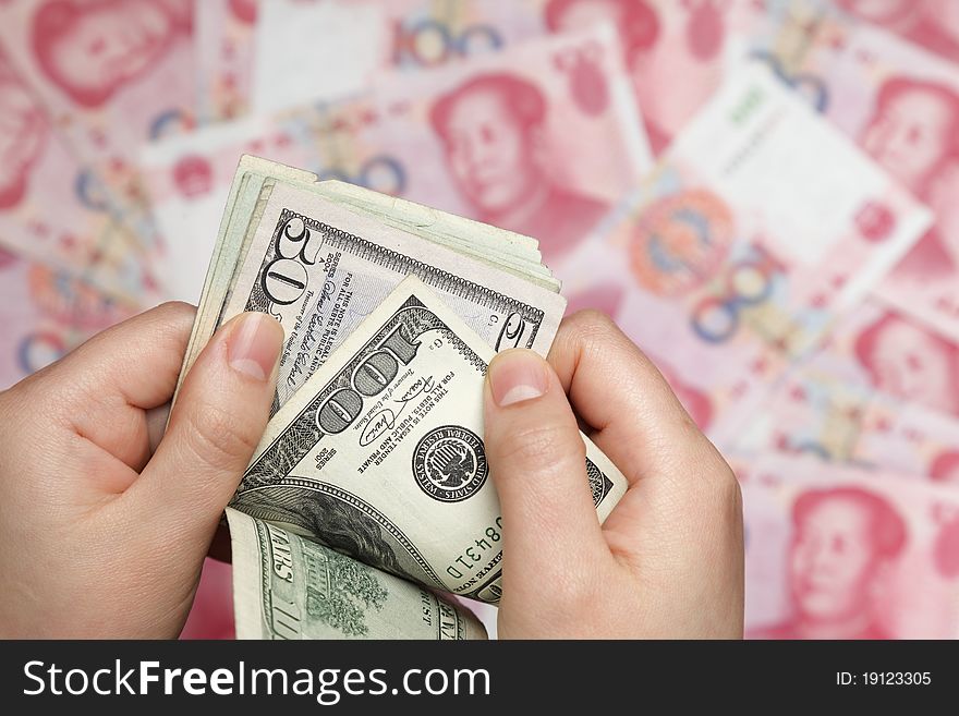 Maerican dollars and Chinese yuan. Maerican dollars and Chinese yuan
