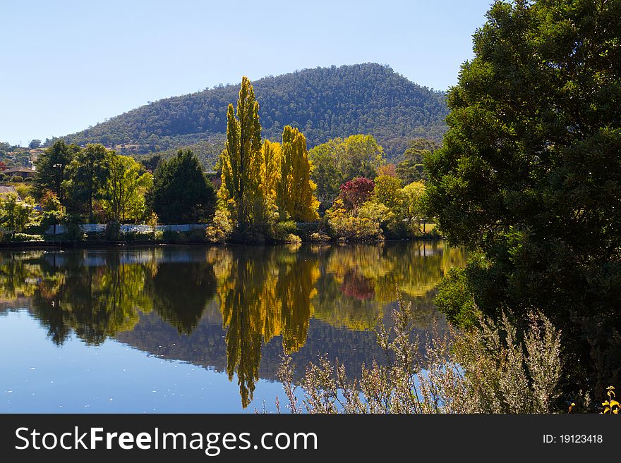 Reflections on the Derwent River in New Norfolk, Tasmania. Reflections on the Derwent River in New Norfolk, Tasmania.