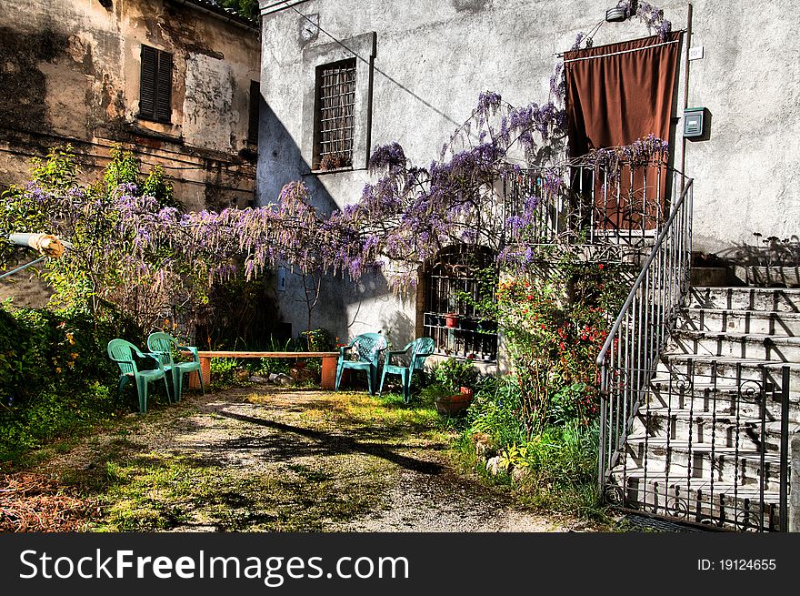 A beautiful garden with whisteria in HDR. A beautiful garden with whisteria in HDR