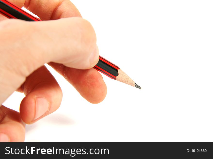 Hand with pencil. isolated on white background