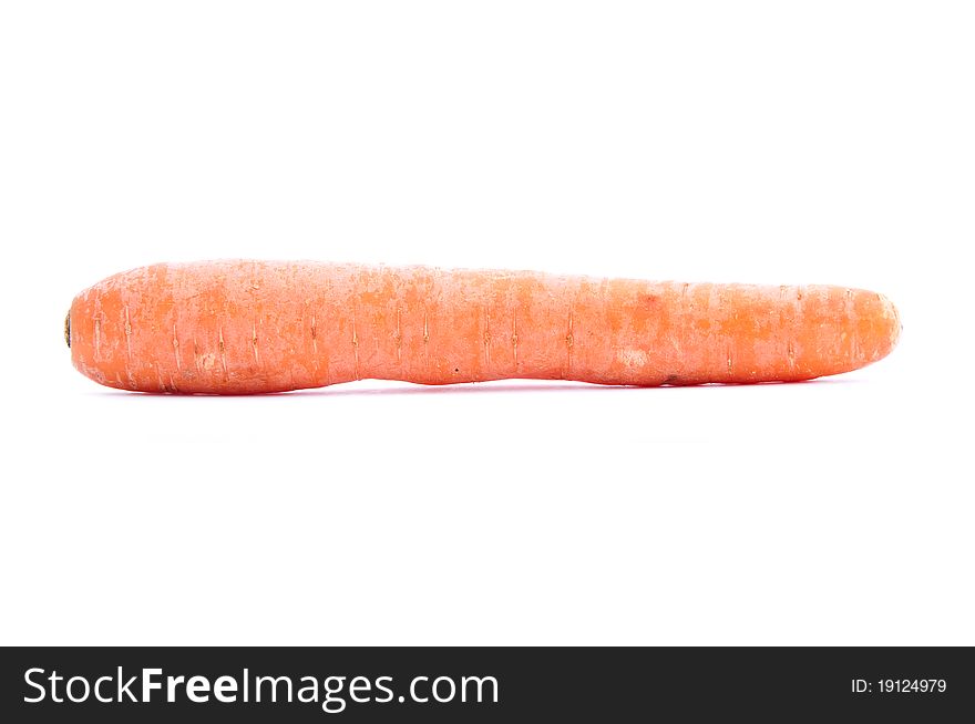 Close up shot of red carrot isolated on white background