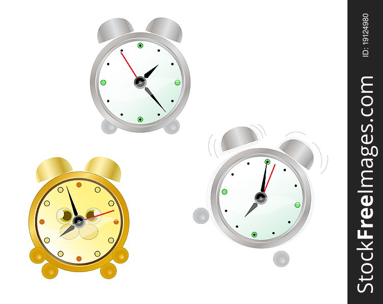 Set of different alarm clocks: classical, ringing, toy