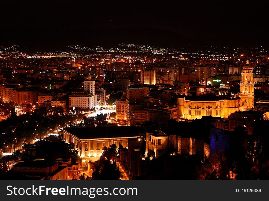 Malaga at Night - Cityscape