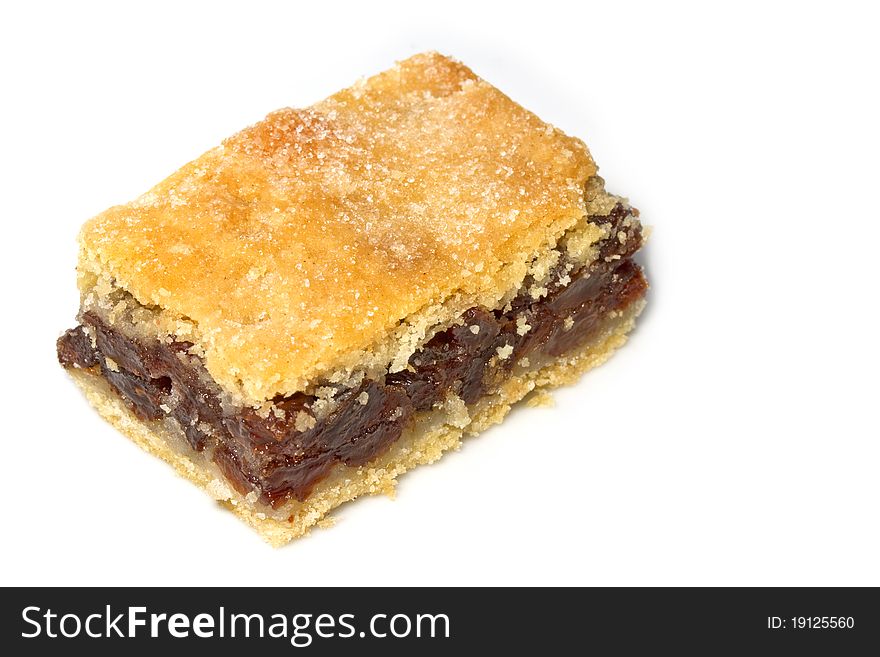 Home made raisin slice on white background