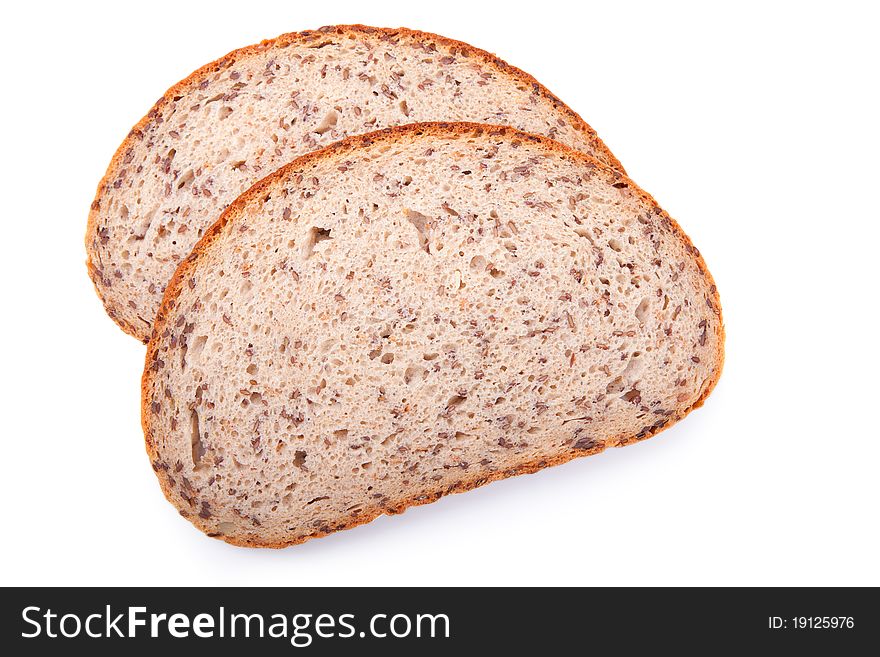 Two slice of grain bread, isolated on white ground