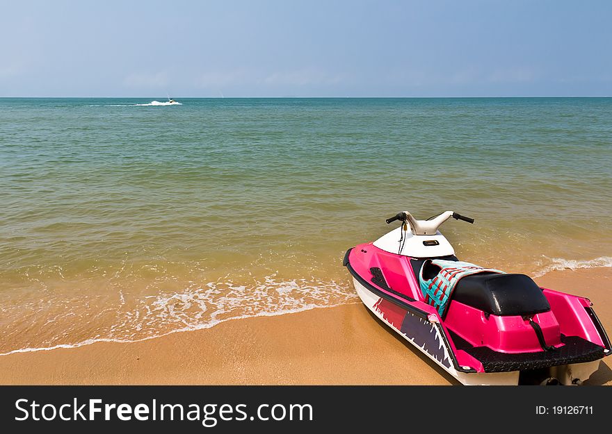 Water scooters on the beach. Water scooters on the beach