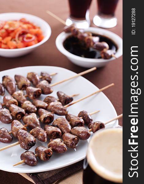 Grilled Chicken Hearts On Skewers