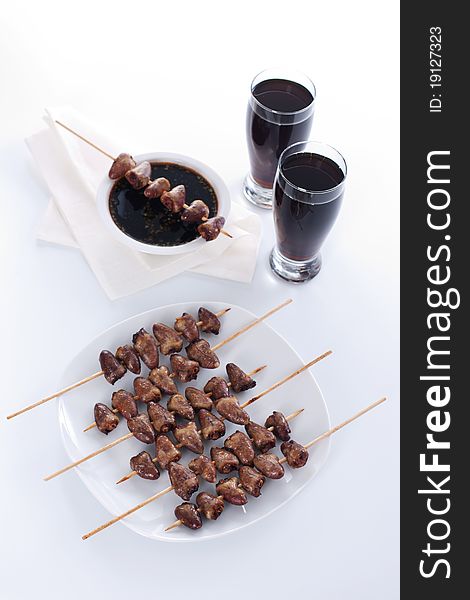 Grilled Chicken Hearts On Skewers