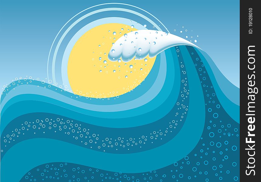 Wave in ocean.Water background for surfing with sun.Mesh