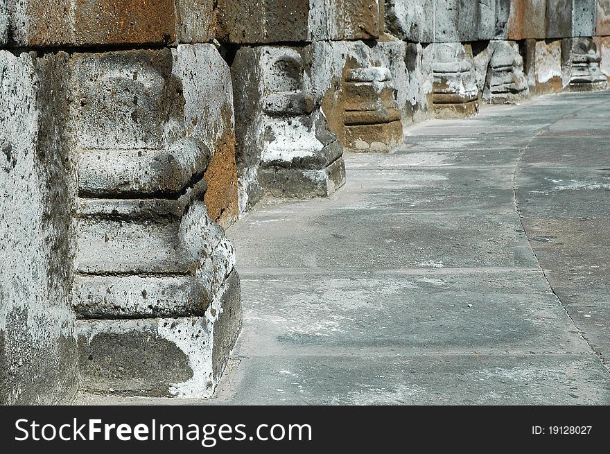 Row of ancient columns. Zvarnots, Armenia