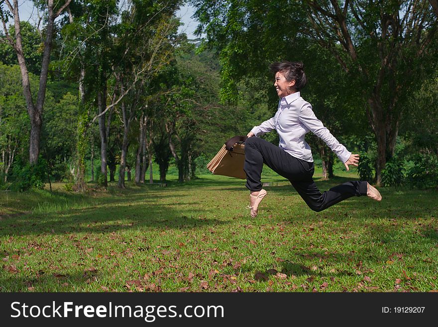 Business Woman Jump And Dance Outdoor