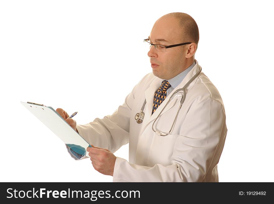 A hospital doctor on white background