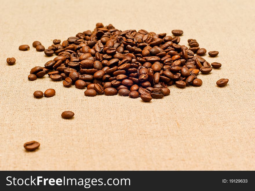 Coffee grains on the burlap