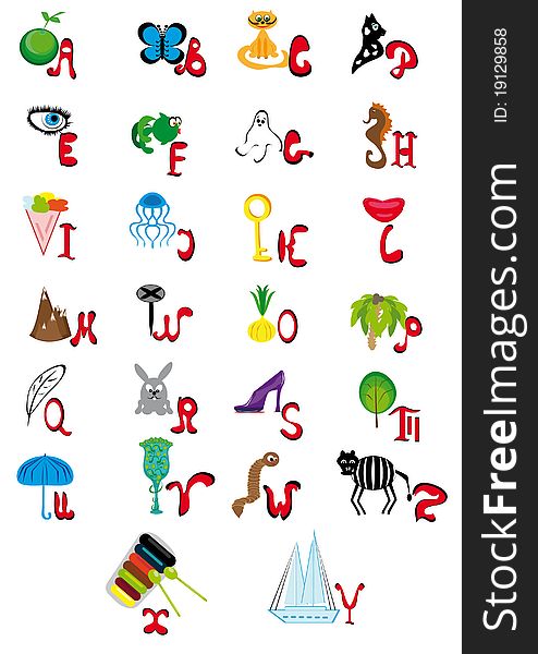 Illustration with the English animated alphabet