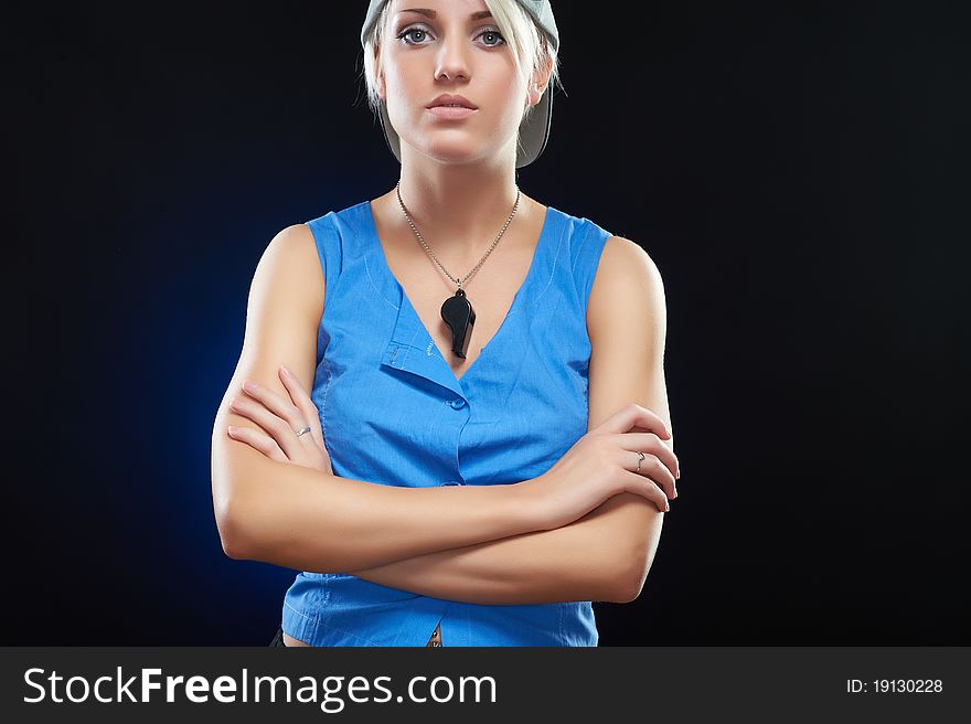 Portrait of an elegant young sporty woman beauty, studio shot