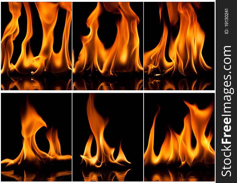 Close-up of fire and flames set on a black background