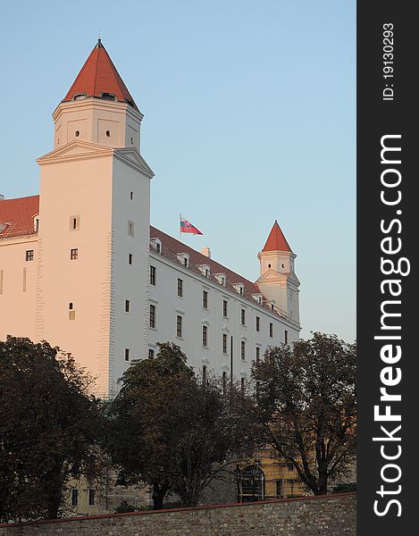 White Bratislava Castle (slovak: Bratislavsky hrad), vertical composition