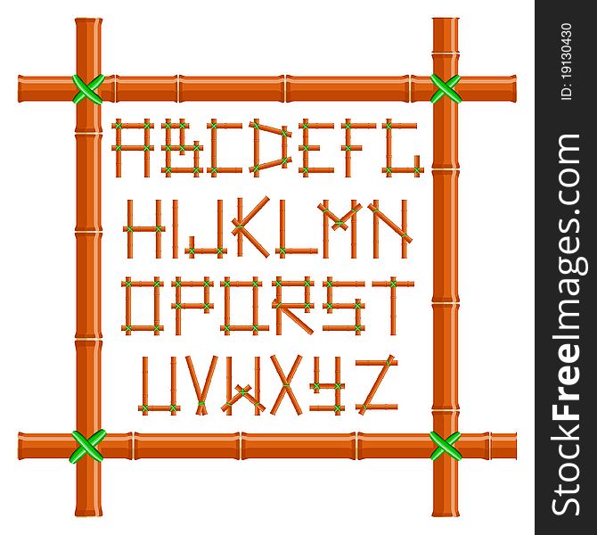 Vector orange bamboo alphabet in the frame