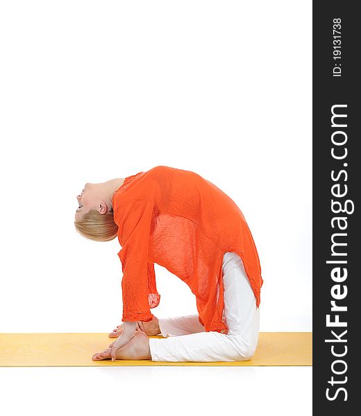 Series or yoga photos.young woman in camel pose
