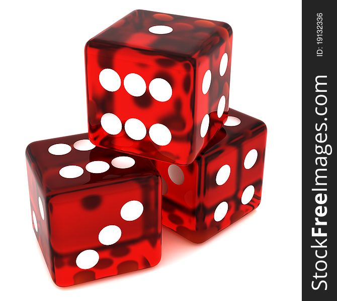 3D Red rolling dice on white background. 3D Red rolling dice on white background