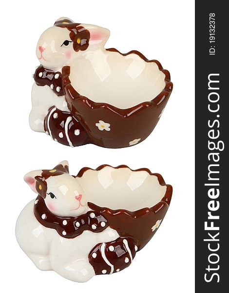 Easter Ñeramic egg cup on white. Rabbit. Easter Ñeramic egg cup on white. Rabbit