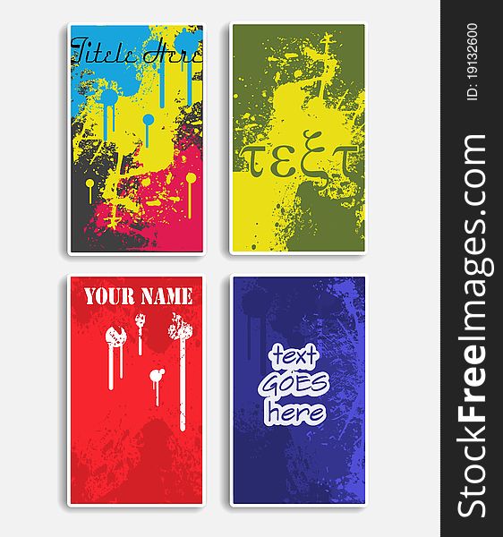 Set of cards with paint stains