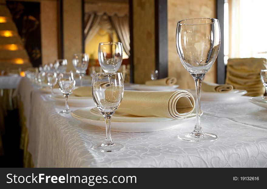 Serving banquet table in a restaurant