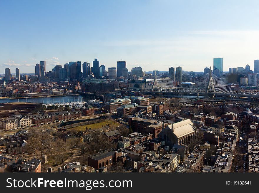 Boston as seen from the top of the Bunker Hill Monument.