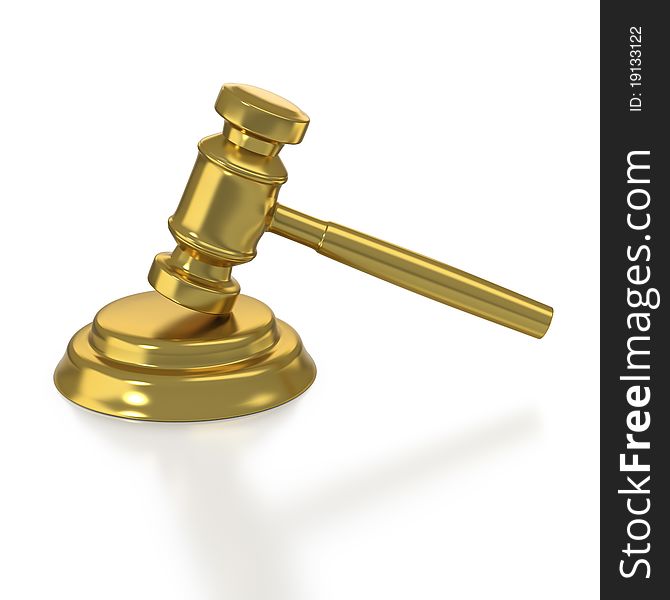 Golden Judge S Gavel On White Background