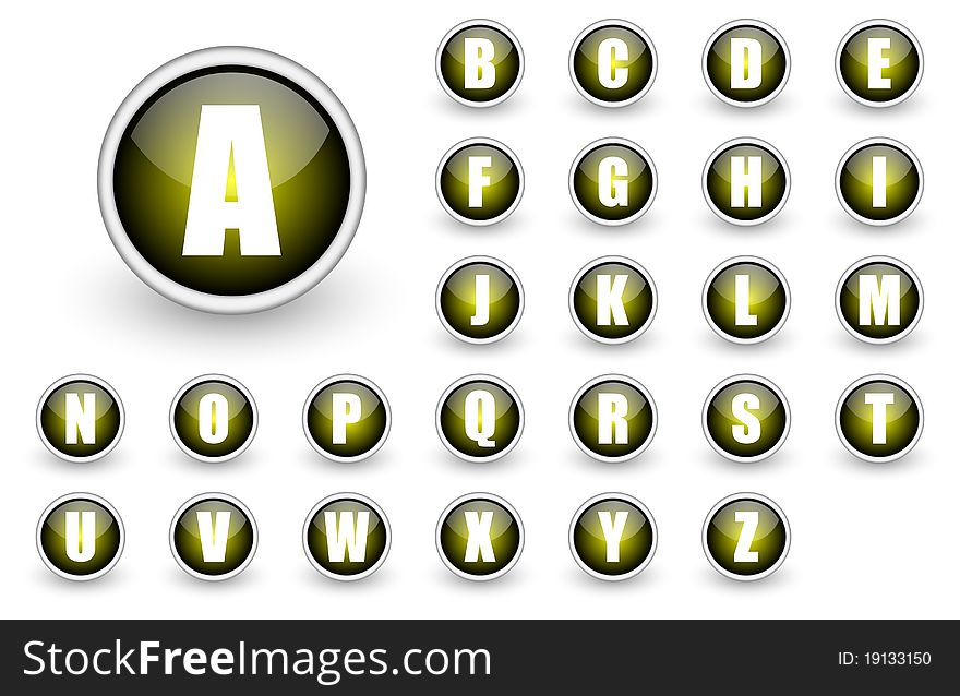 Alphabet yellow button set isolated over white