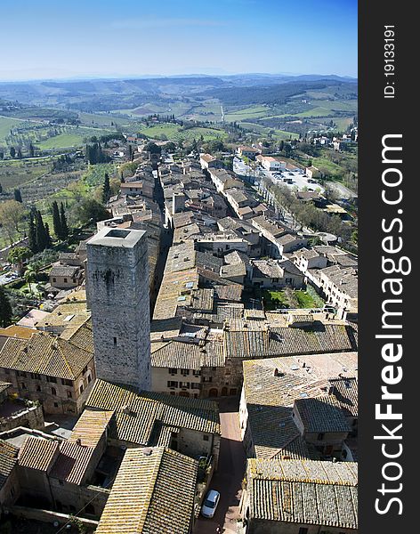 St. Gimignano country - Tuscan italy - view of roofs. St. Gimignano country - Tuscan italy - view of roofs