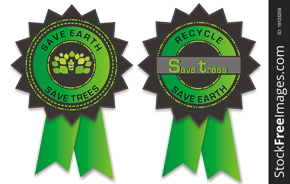 Illustration of environmental badges isolated on white background.